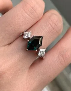 Hexagon Three Stone Ring
