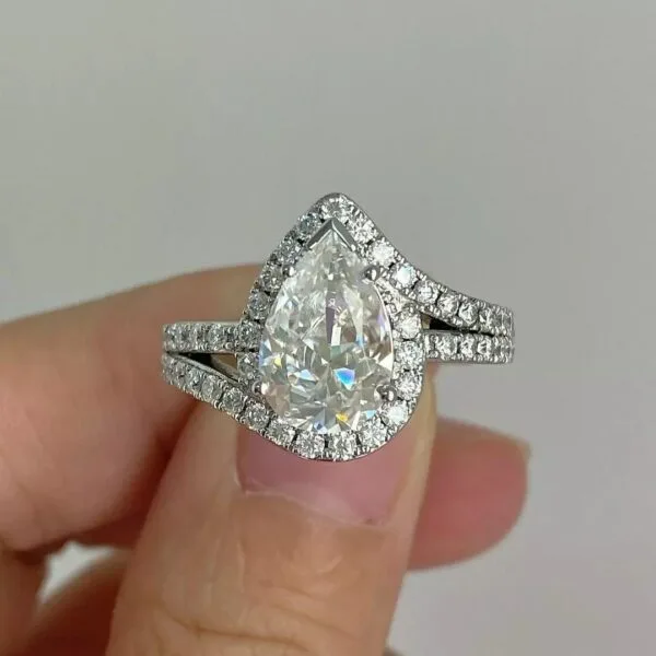 Pear Halo Wedding Ring