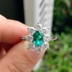 Green Oval Halo Ring