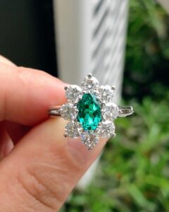Green Oval Halo Ring