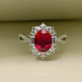 Red Oval Halo Ring