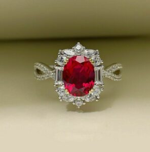 Red Oval Halo Ring