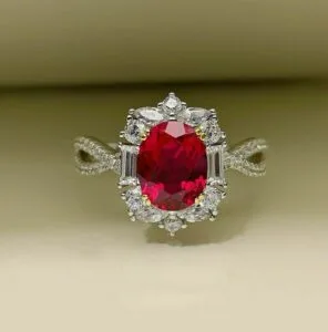 Red Oval Halo Ring
