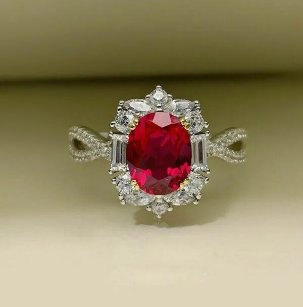 Red Oval Halo Ring