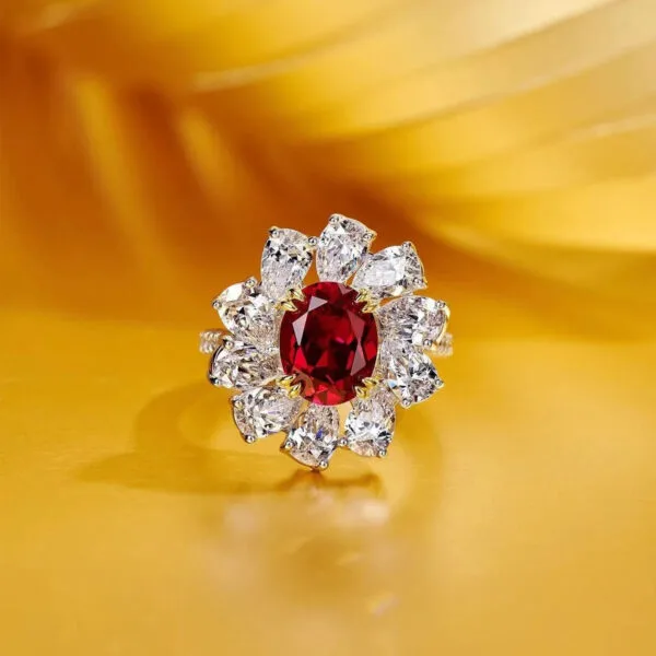 Red Oval Halo Ring