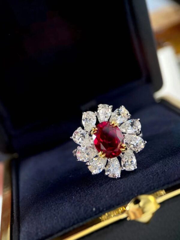 Awesome 2.5Ct Red Oval Cut Halo Party Wear Ring For Her | Promise Ring For Fiancee - Image 2