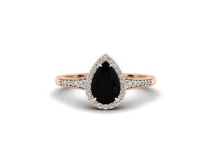 Black Pear Halo Ring