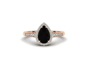 Black Pear Halo Ring