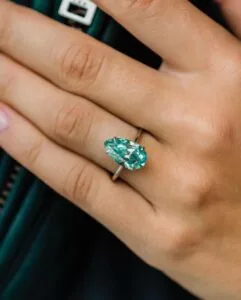 Green Pear Solitaire Ring