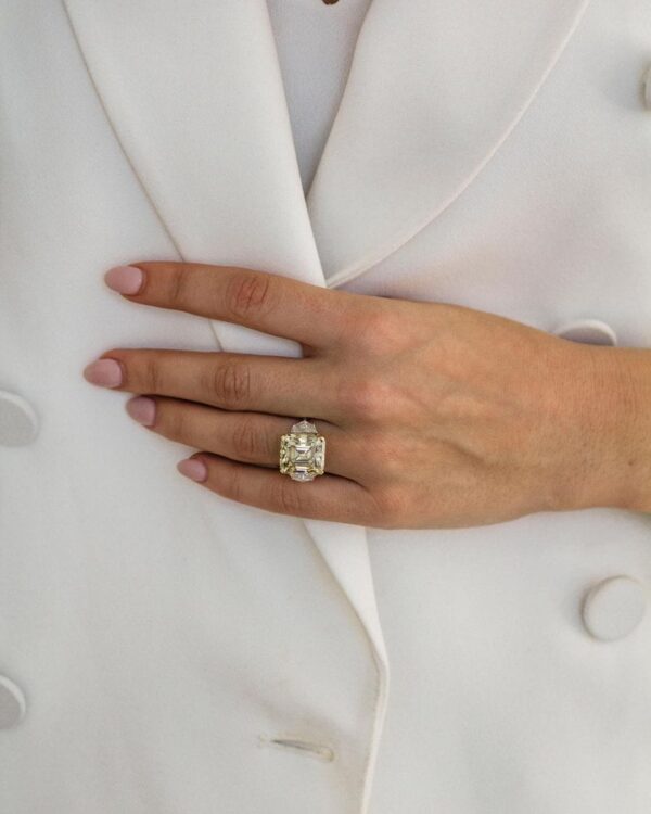 3Ct Light Yellow Asscher Cut Three Stone Wedding Bride Ring | Women's Ring - Image 7