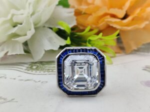 White Asscher Bezel Ring