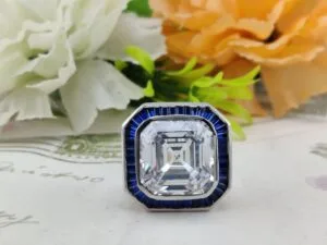 White Asscher Bezel Ring