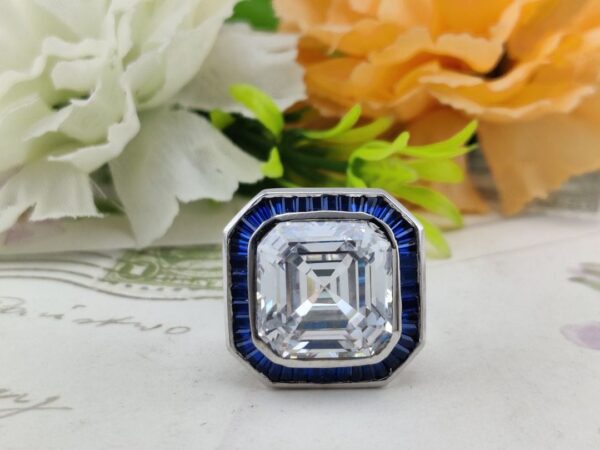 White Asscher Bezel Ring