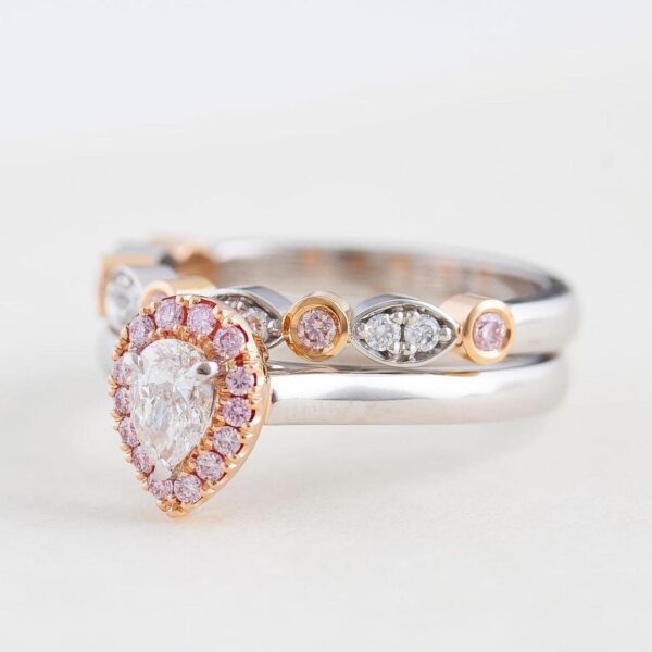 Dainty 2.5Ct White Pear Cut Halo Best Anniversary Gift Ring Set For Wife | Forever One Ring - Image 4