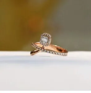 White Baguette Halo Ring