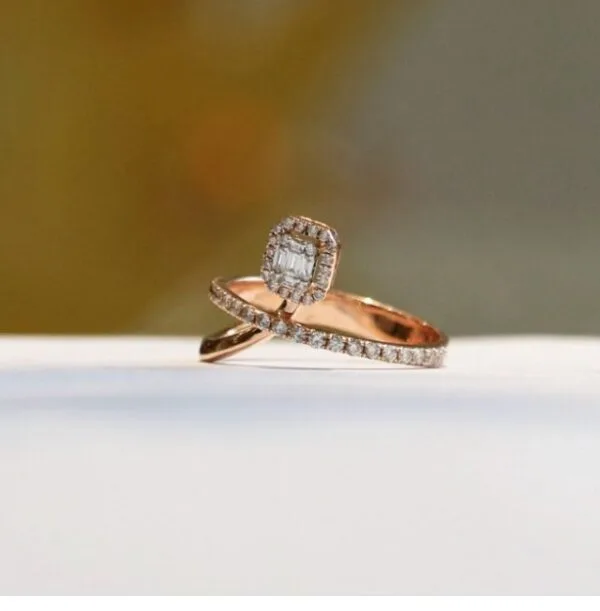 White Baguette Halo Ring