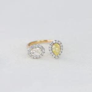 Yellow Pear Halo Ring