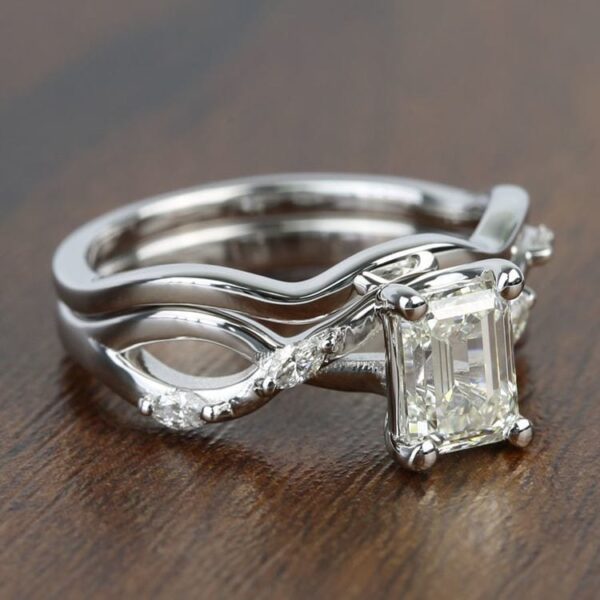 Awesome 2.80Ct White Emerald Cut Solitaire Infinity Best Engagement Ring Set For Fiancee - Image 4