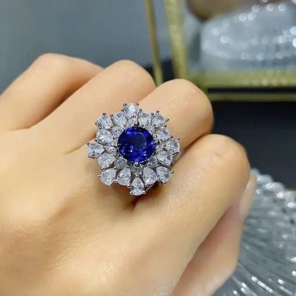 Blue Round Cluster Ring