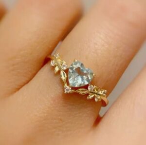Aquamarine Heart Solitaire Ring