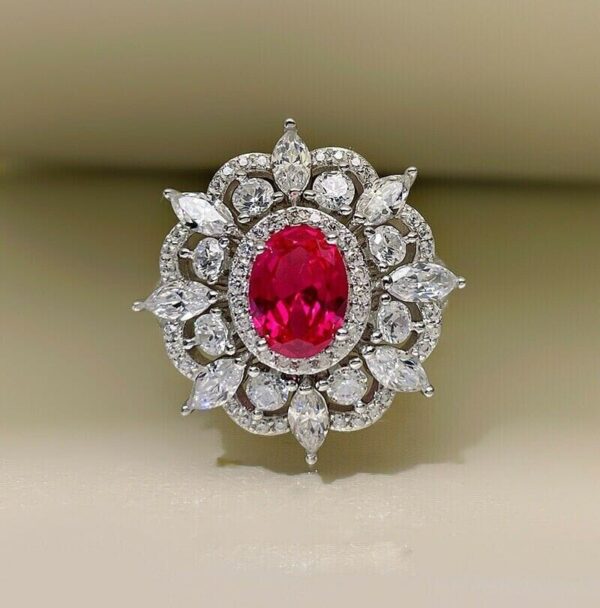 Trending 3.30Ct Pink Oval Cut Halo Best Anniversary Ring For Wife | Party Wear Ring - Image 3