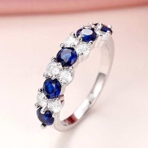Pretty 2.70Ct Blue And White Round Cut Half Eternity Best Proposal Band Ring | Promise Band Ring - Image 4