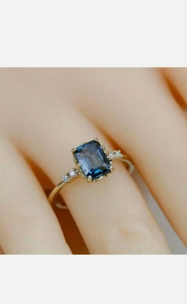 Beautiful 2.70Ct Blue Emerald Cut Solitaire Anniversary Ring | Best Gift For Wife - Image 6
