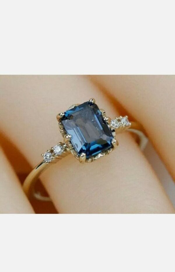 Beautiful 2.70Ct Blue Emerald Cut Solitaire Anniversary Ring | Best Gift For Wife - Image 2