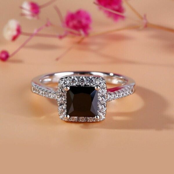Unique 2.5Ct Black Princess Cut Halo Best Gift For Women | Party Wear Ring For Her - Image 4