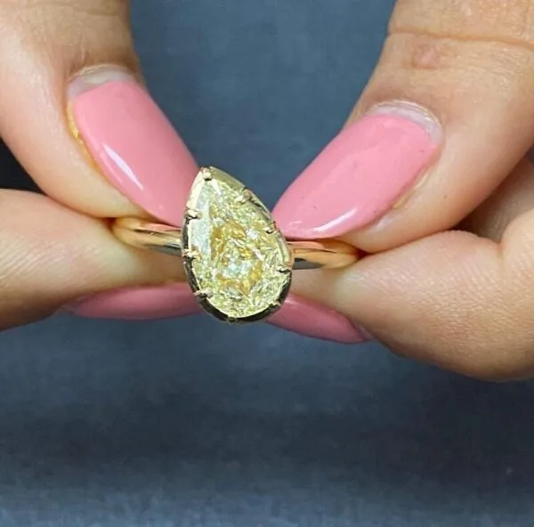 Pear Bezel Birthday Ring