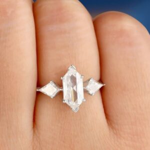 Hexagon Three Stone Ring
