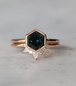 Hexagon Wedding Ring Set