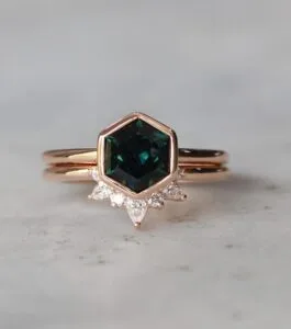 Hexagon Wedding Ring Set