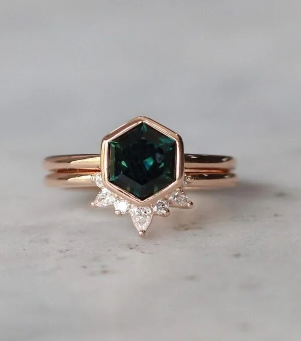 Hexagon Wedding Ring Set
