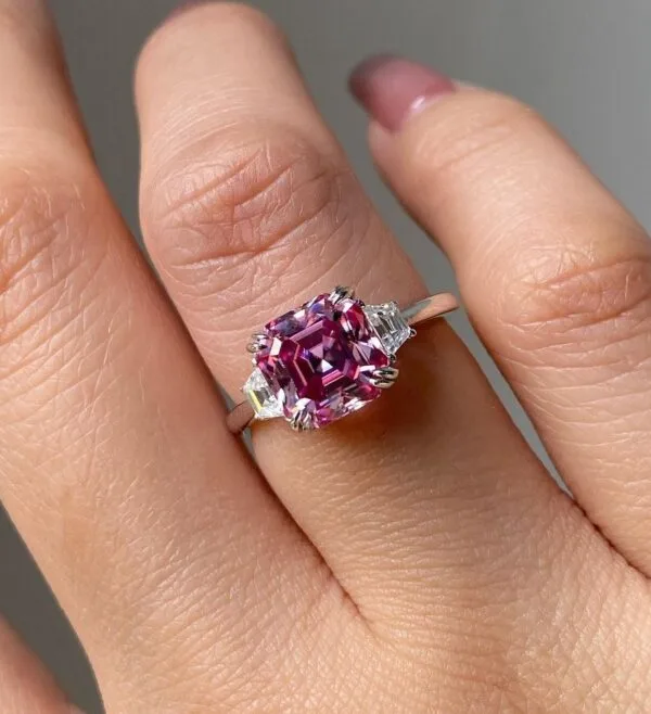 Pink Asscher Cut Ring