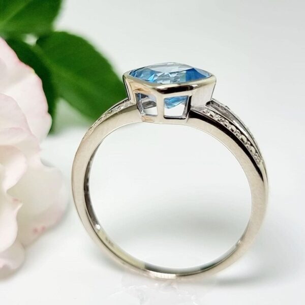Lovely 2.5Ct Blue Topaz Cushion Cut Bezel Perfect Anniversary Gift Ring For Wife | Forever One Ring - Image 5