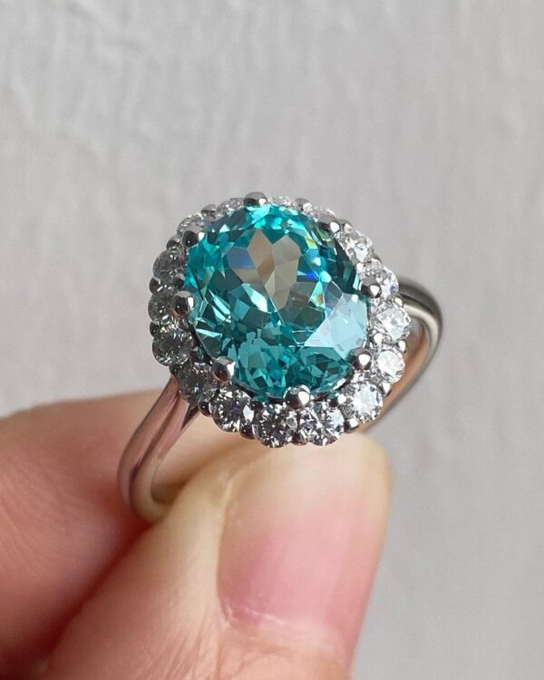 Wonderful 2.95Ct Sea Blue Oval Cut Halo Birthday Gift Ring | Fashion Jewelry - Image 5