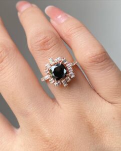 Black Cushion Halo Ring