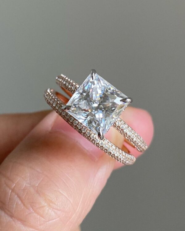 Unique 2.80Ct Princess Cut Solitaire Best Anniversary Ring Set For Wife | Fashion Jewelry - Image 4