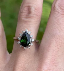 3.1Ct Green Pear Solitaire Ring