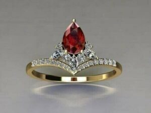 Red Pear Solitaire Ring