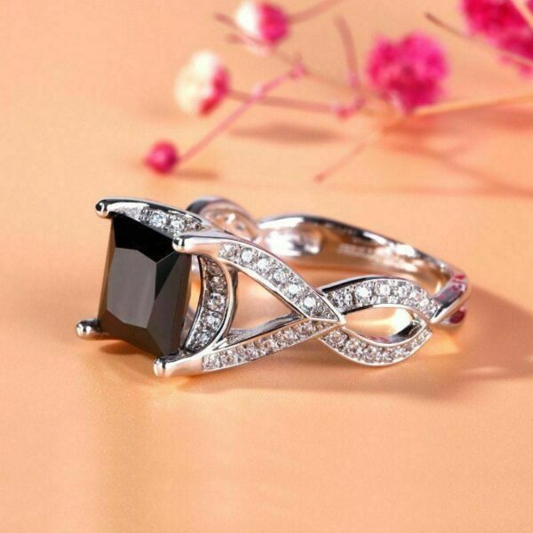 Trendy 2.8Ct Black Princess Cut Solitaire Best Anniversary Gift Ring For Wife | Proposal Ring For Her - Image 3