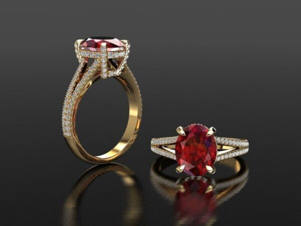Split Shank 3.10Ct Red Oval Cut Solitaire Best Wedding Ring For Bridal | Party Wear Ring - Image 4