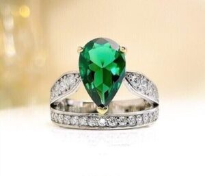 Green Pear Cut Ring