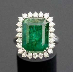 Green Emerald Halo Ring
