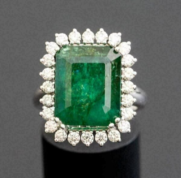Green Emerald Halo Ring