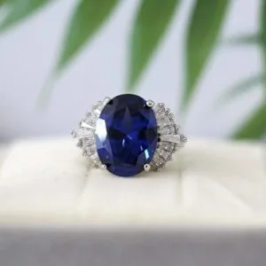 Blue Oval Solitaire Ring