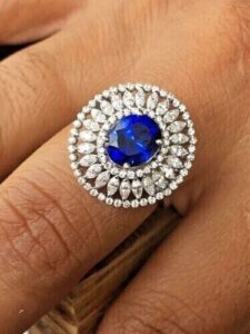 Blue Round Halo Ring