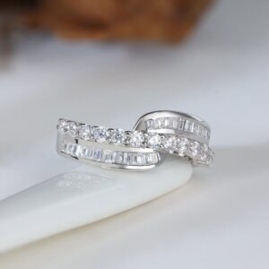 1Ct White Round And Emerald Cut Half Eternity Wedding Band | Forever One Gift Band Ring