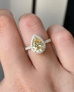 2.2Ct Yellow Pear Cut Halo Engagement Ring | Anniversary Gift Ring For Wife